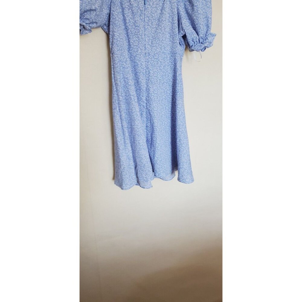 Blue Floral Dress Size S Back Zip Cottage Core Puffed Short Sleeve Off Shoulders - Picture 16 of 16